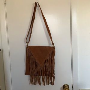 Cognac brown Suede Fringe purse